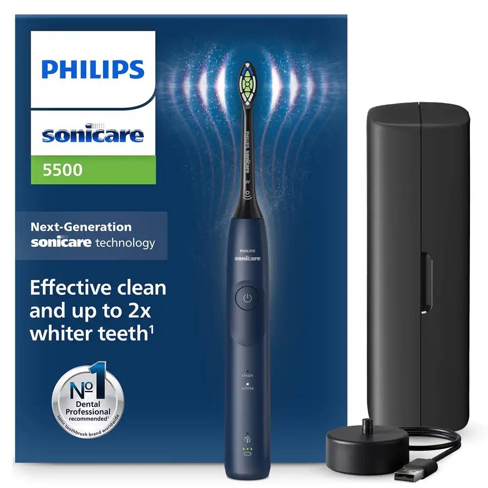 Philips Sonicare 5500 elektriline hambahari, helitehnoloogiaga hambahari 2 puhastusrežiimiga, survekontrolliga, EasyStart-funktsiooniga, SmarTimeri ja BrushPaceriga, tumesinine, mudel HX7113/01