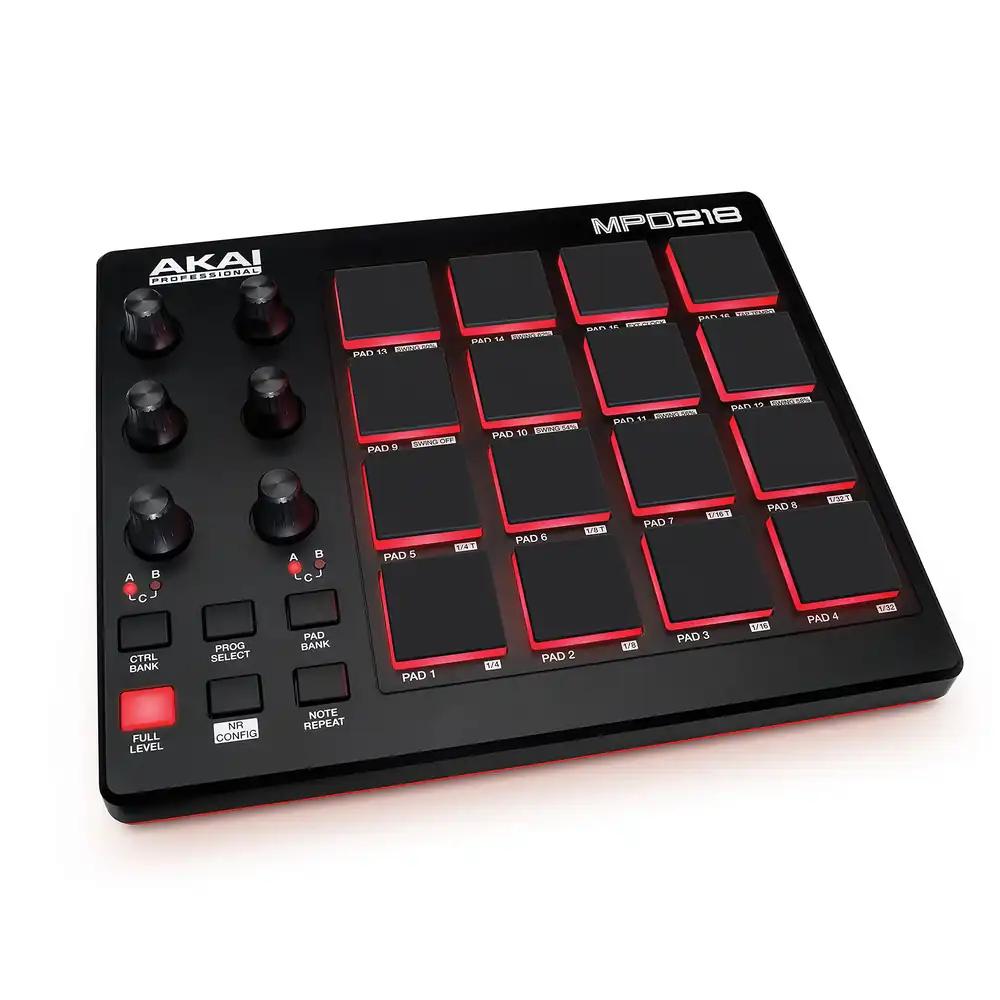 AKAI Professional MPD218 – MIDI Pad-kontroller, trummipad masin, biitide tegemiseks 16 padiga, määratavate nuppudega, tootmistarkvaraga kaasas