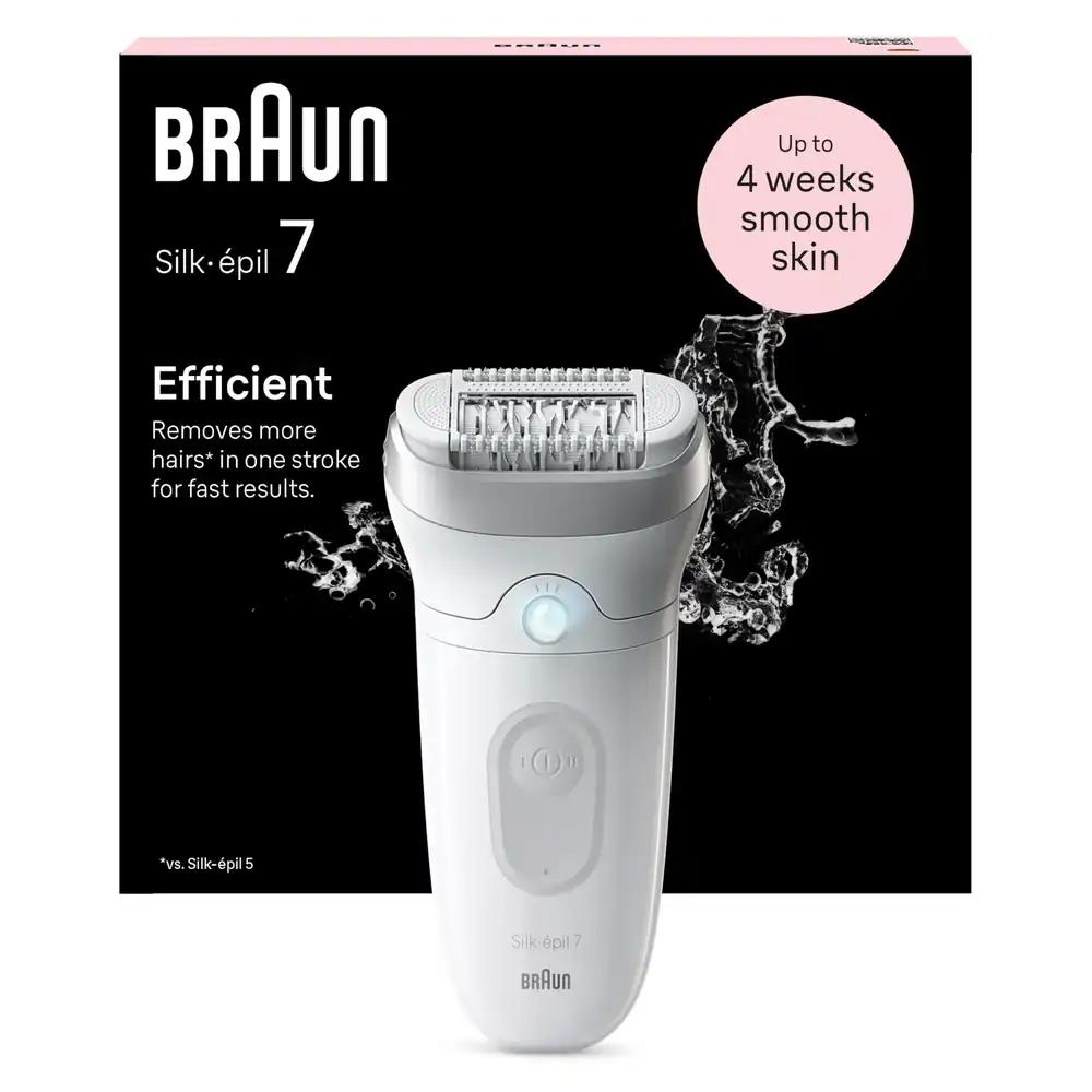 Braun Silk-épil 7, Epilaator naistele / Karvaeemaldaja pikaajaliseks sileda naha saavutamiseks, märg ja kuiv kasutamine, valmistatud Saksamaal, 7-011, valge/hõbe