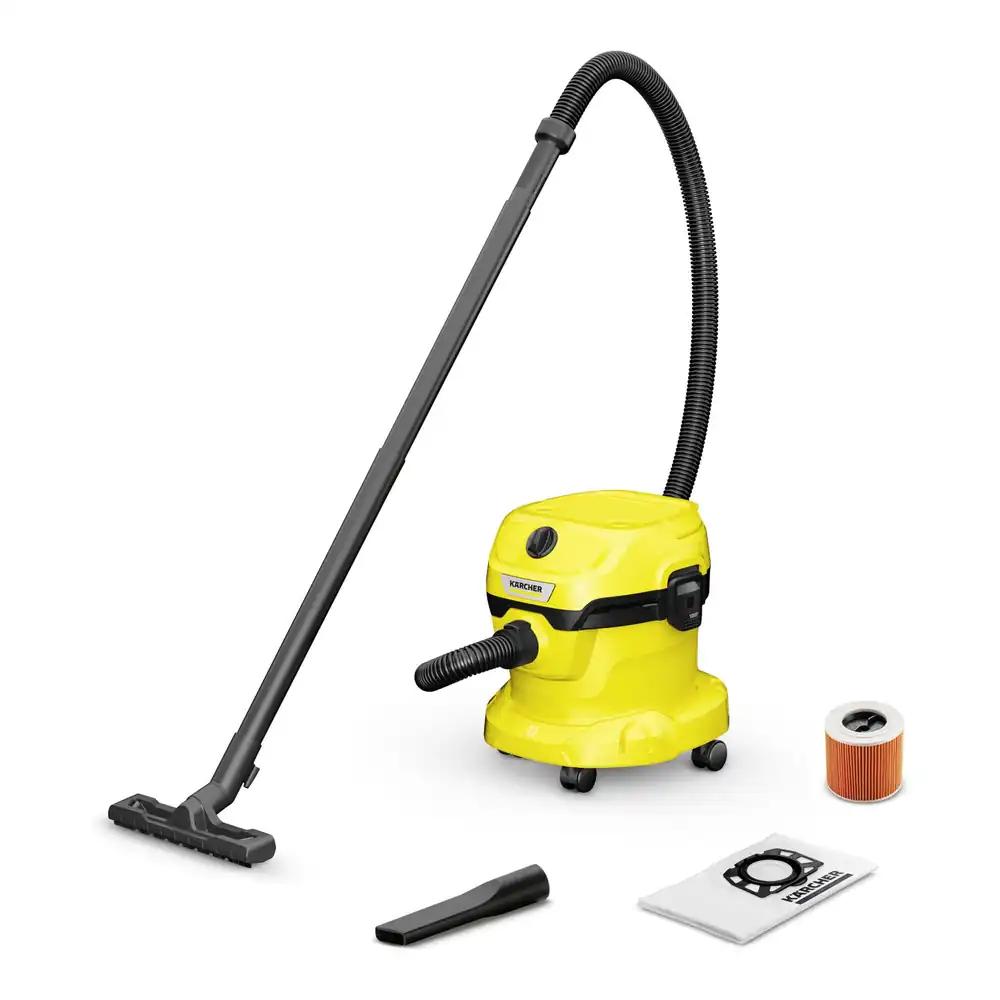 Kärcher märg- ja kuivtolmuimeja WD 2 Plus V-12/4/18/C, kaasas padrunfilter, fliisfiltrikott, 1000 W, plastkonteiner: 12 l, imivoolik: 1,8 m, puhumisfunktsioon, põranda- ja piludüüs, must, kollane