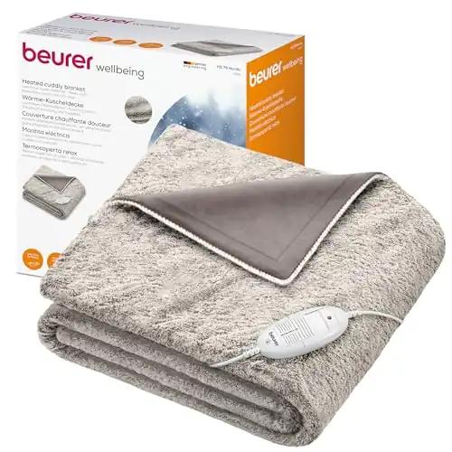 Beurer HD 75 Nordic elektriline soojendustekk, pehme fliisist, 6 temperatuuritaset, masinpestav, automaatse väljalülitusega, beež/pruun, 180 x 130 cm