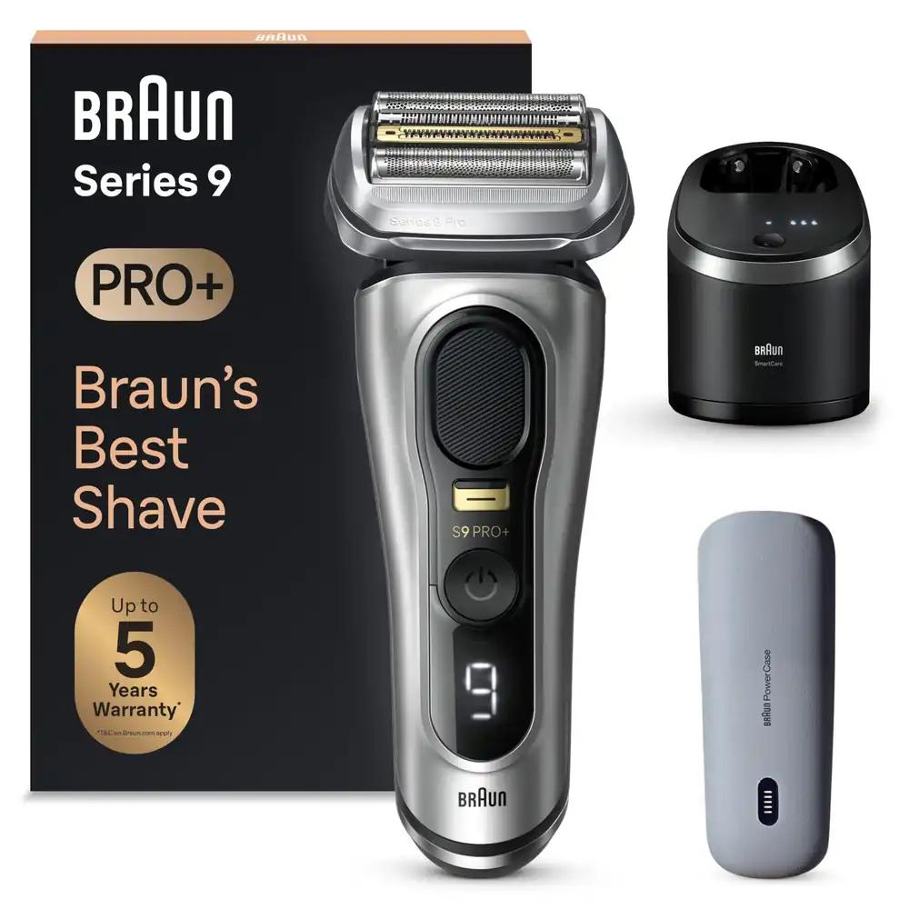 Braun Series 9 Pro+ meeste elektriline pardel, 5 Pro raseerimiselemendiga, täppis-trimmeri ja puhastusjaamaga, laadimiskohvriga, 60 minutit tööaega, valmistatud Saksamaal, 9577cc, hõbedane