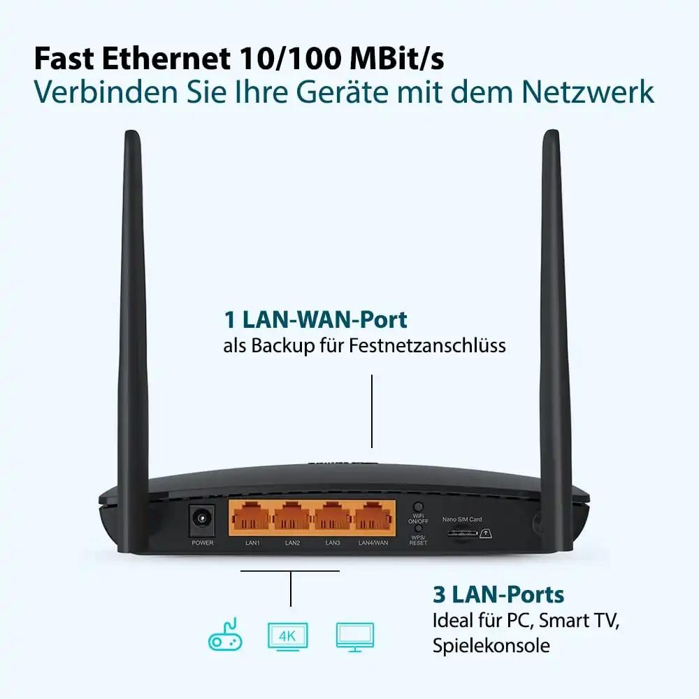 TP-Link TL-MR6400 4G LTE ruuter SIM-kaardi pesaga, N300 Wi-Fi, 4 LAN-porti, must, pilt 2