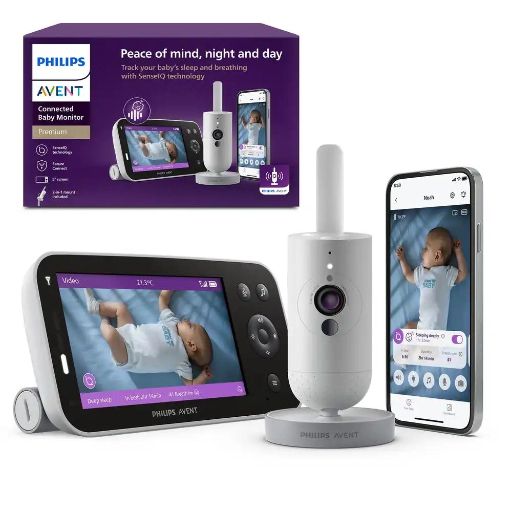 PHILIPS Avent Premium Connected videomonitor – Aventi parim beebimonitor une- ja hingamise jälgimisega, tehisintellekti nutikas nutu tõlgendamine, selge pilt päeval ja öösel, SCD973/26