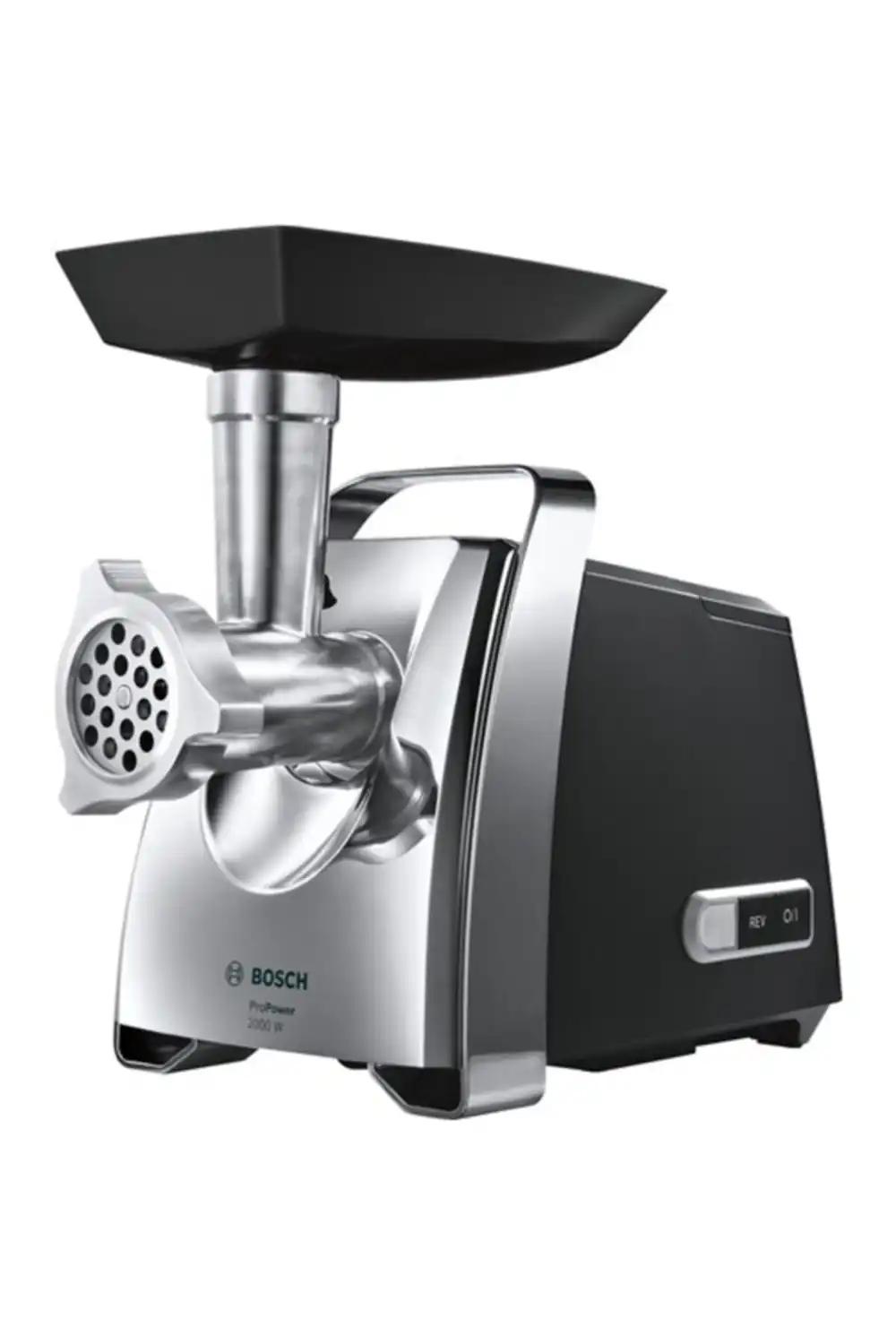 Bosch ProPower MFW67440 lihaveski – 2000 W, vorsti- ja kebbe-otsikuga, 3 roostevabast terasest avadega ketast, riivimisfunktsioon, must/hõbedane