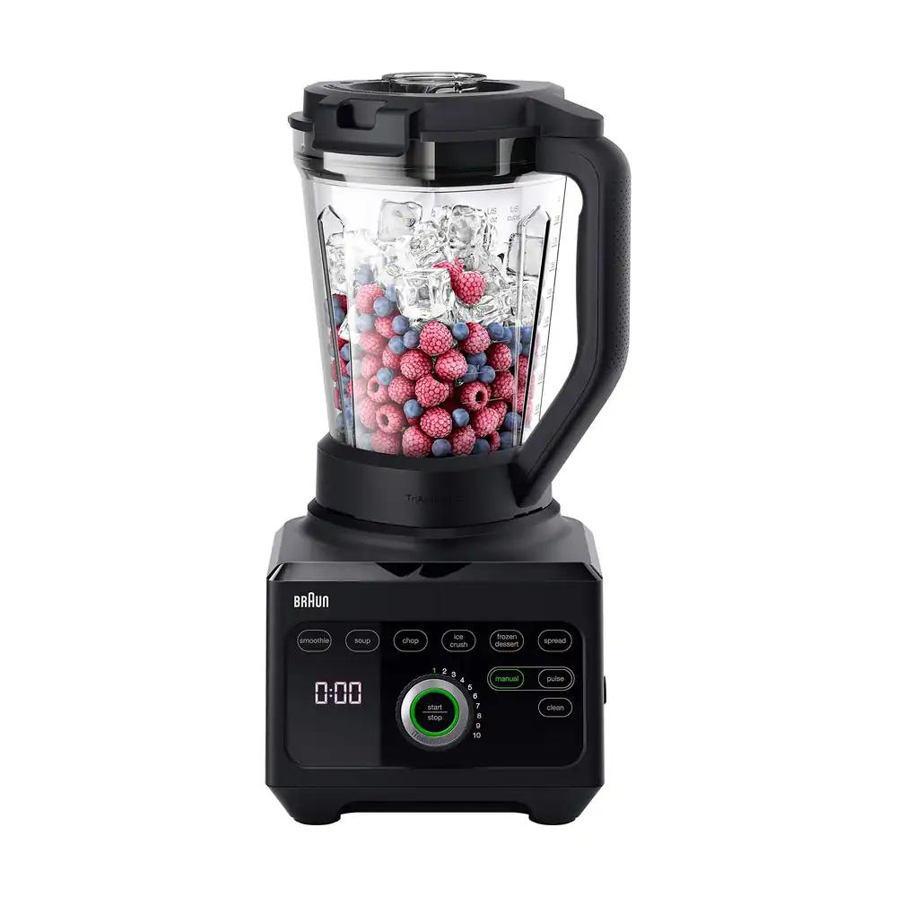 Braun PowerBlend 9 JB9040 – Kõrge jõudlusega blender klaaskannuga, 18 segamisprogrammi, 10 kiirust + impulssfunktsioon, kuuma supi funktsioon, puhastusprogramm, tampija, 1600 W, must