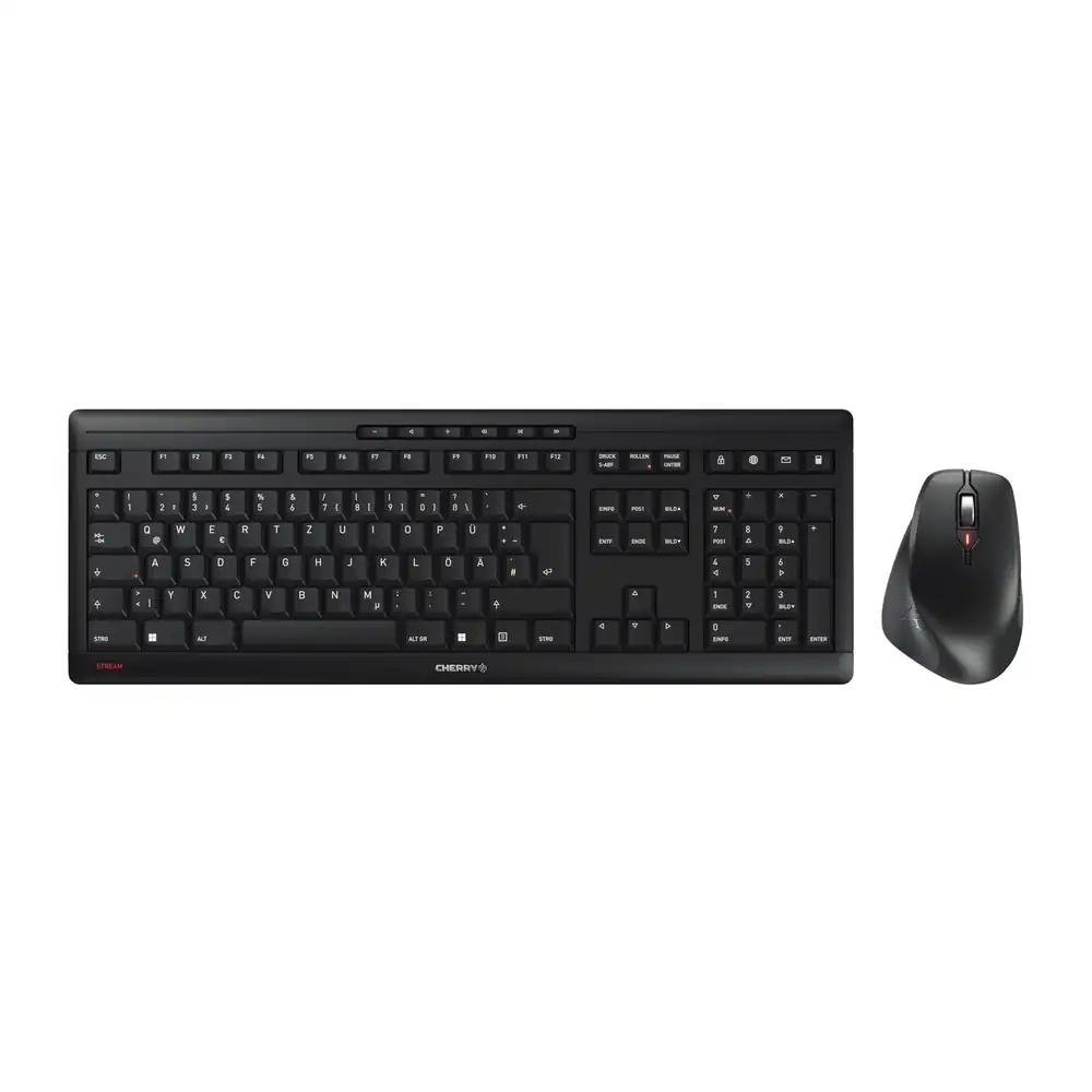 CHERRY STREAM DESKTOP COMFORT, Juhtmevaba klaviatuuri ja hiire komplekt, Saksa paigutus (QWERTZ), 2,4 GHz, Vaiksed klahvid, Ergonoomiline paremakäelistele, Must