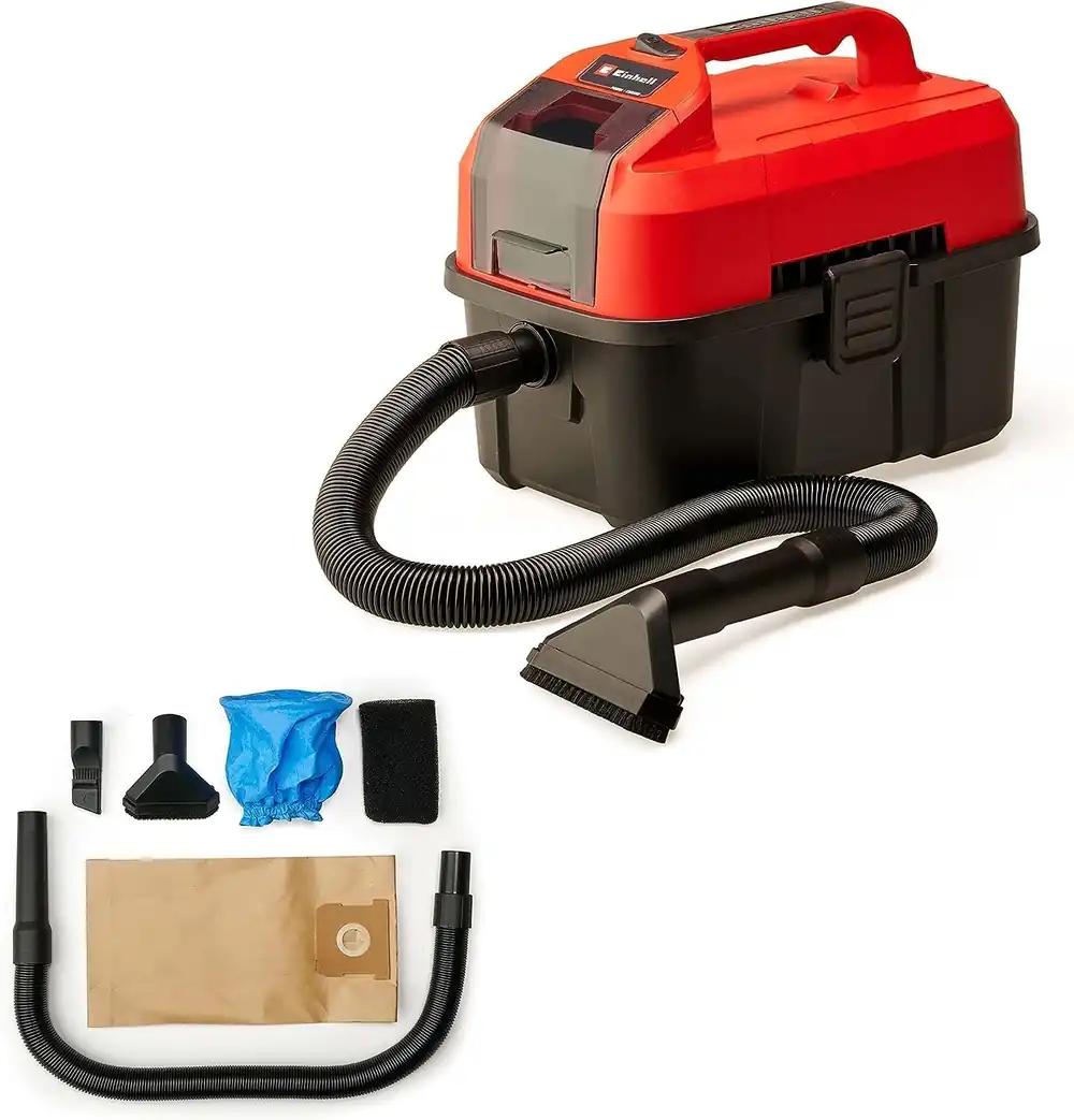 Einhell juhtmeta märg- ja kuivtolmuimeja TE-VC 18/10 Li-Solo Power X-Change (10-liitrine paak, 2 m voolik, pragu-/harjadüüs + polster-/universaaldüüs, ilma aku ja laadijata), punane