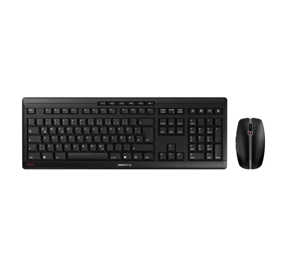 CHERRY STREAM DESKTOP RECHARGE, Juhtmevaba klaviatuuri-hiire komplekt, Saksa paigutus (QWERTZ), 2,4 GHz raadioside, Vaikne klahvivajutus, Laetav, Must