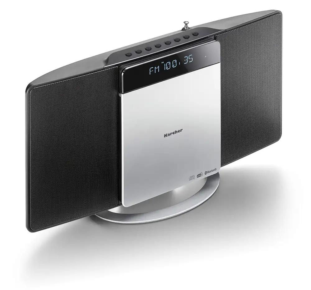 Karcher MC 6580D kompaktne muusikasüsteem (CD-mängija, vertikaalne stereosüsteem, Bluetooth, äratuskell, FM ja DAB+ raadio, jaamade mälufunktsioon, MP3 taasesitus USB kaudu) must