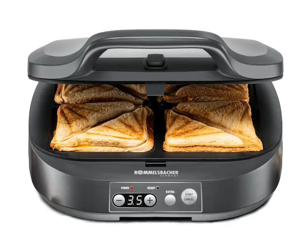 ROMMELSBACHER Sandwich Maker ST 1800, 4 XL-sandwichi, mittekleepuv kate, 15-minutiline taimer, automaatne väljalülitus, jahe korpus, 1800 W, tumehall