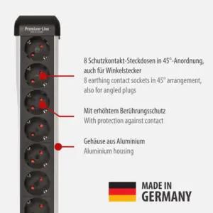 Brennenstuhl Premium-Protect-Line 8-Pesa Pikendusjuhe Ülepinge Kaitsega 60 000 A (Lülitiga Ja 3m Kaabliga