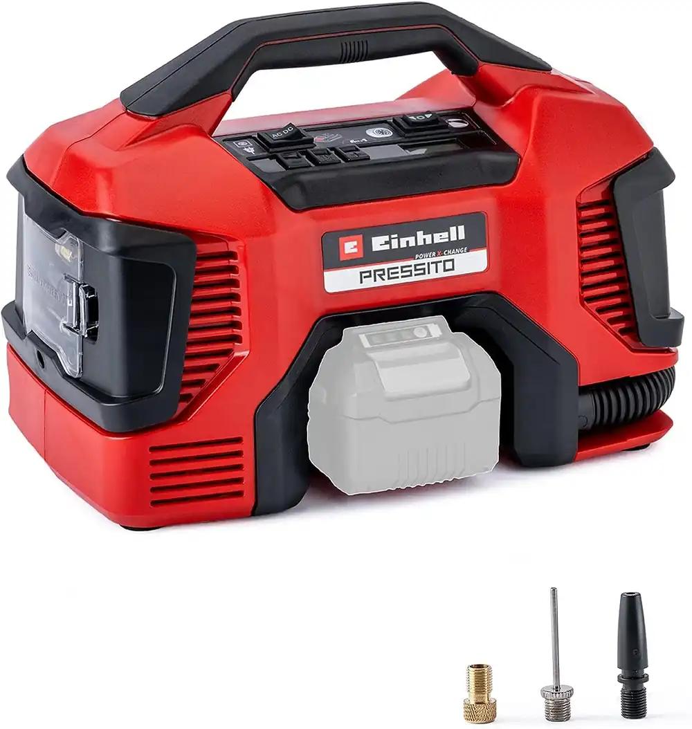 Einhell hübriid-kompressor PRESSITO Power X-Change (18 V, max. 11 bar, 31 cm vooliku pikkus, sh 3-osaline adapterite komplekt, ilma akuta)