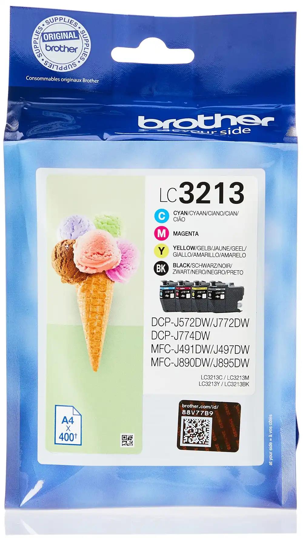 Brother LC3213VAL tindikassetid, 400 lehekülge, must, tsüaan, magenta, kollane, 4 tk