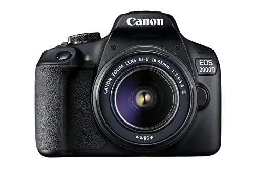 Canon EOS 2000D peegelkaamera – EF-S 18-55 mm F3.5-5.6 III objektiiviga (24,1 MP, DIGIC 4+, 7,5 cm LCD-ekraan, Full-HD, WiFi, APS-C CMOS-sensor), must
