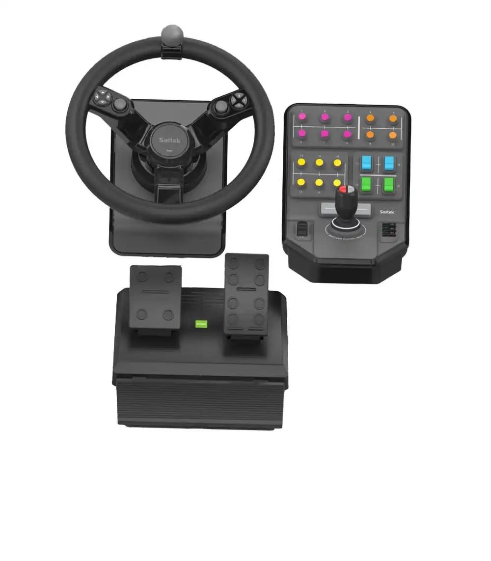 Logitech G Saitek Farm Sim kontroller – Põllumajandussimulaatori komplekt rooli, juhtimiskonsooli, gaasi- ja piduripedaalidega, 900° pöördenurk, 38+ nuppu, USB-ühendus, PC/Mac – Must