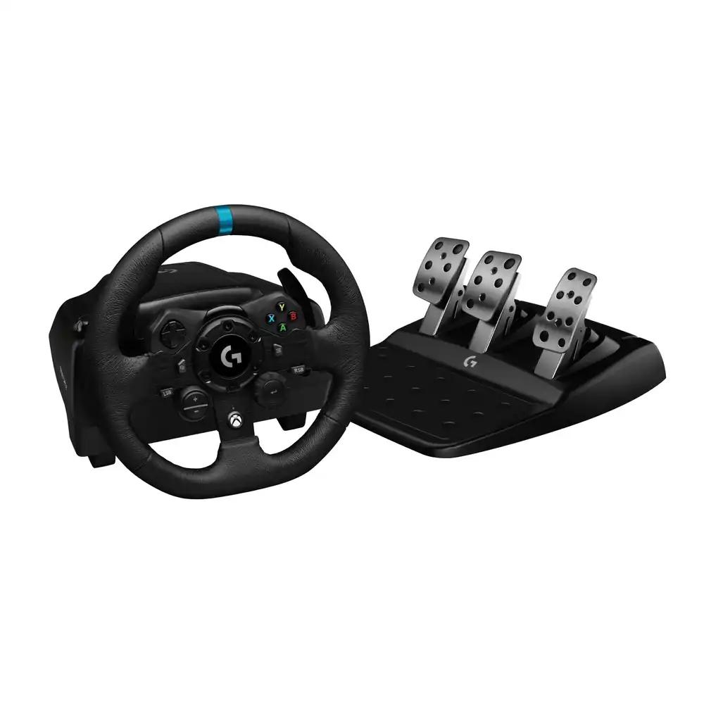 Logitech G G923 TRUEFORCE mängu rool ja pedaalid – jõutagasiside kuni 1000 Hz, täpne juhtimine, topeltsiduriga süsteem, ehtsast nahast rool, Xbox Series X|S, Xbox One, PC, must