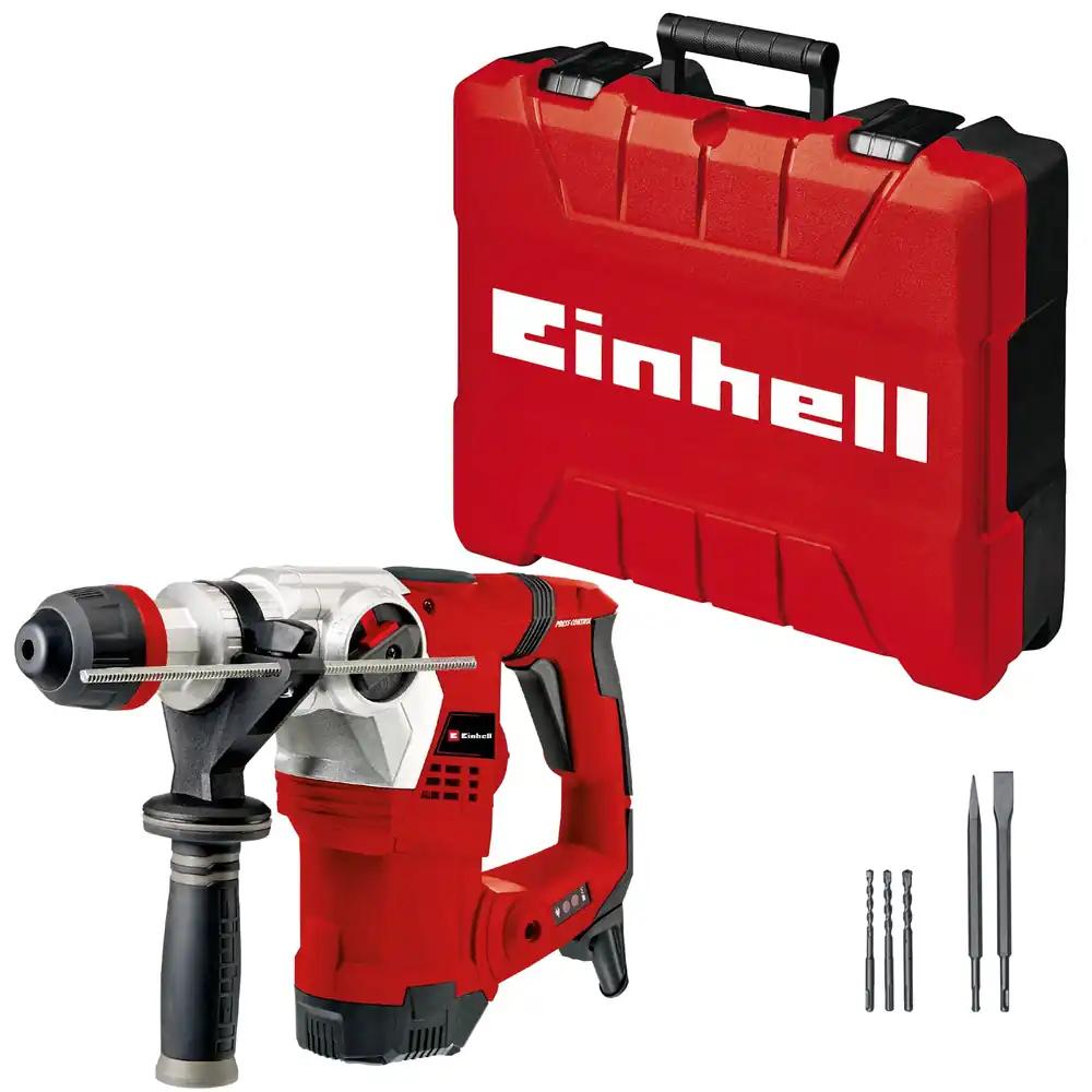 Einhell TE-RH 32 4F Kit puurvasar (1250 W, 5 J, 32 mm betooni puurimisvõime, SDS-Plus, vibratsioonivastane käepide, sisaldab E-Box kasti, 3 puuri, teravat ja lamedat peitlit)