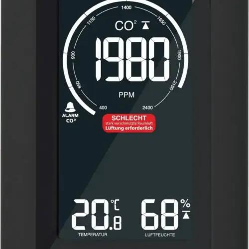 Technoline CO2-mõõteseade WL1030, CO2-näidik, graafilised ja värvilised ventilatsioonisoovitused (roheline, kollane, punane), NDIR-andur, must