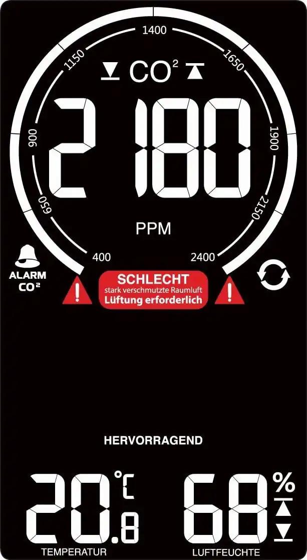 Technoline WL1030 CO2-mõõtja NDIR-anduriga, värviline tuulutusnäidik, kuni 5000 ppm, pilt 2