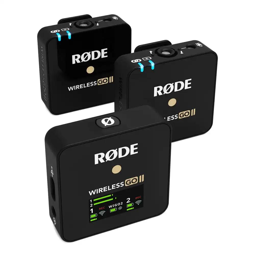 RØDE Wireless GO II ülikompaktne kaheribaline juhtmevaba mikrofonisüsteem sisseehitatud mikrofonide, salvestusfunktsiooni ja 200 m ulatusega – must