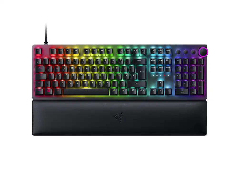 Razer Huntsman V2 (Punane Lüliti) – Peaaegu latentsuseta Optiline Mänguriklaviatuur (Lineaarsed Optilised Lülitid, Doubleshot PBT-klahvikatted, Randmetugi) QWERTZ DE-paigutus | Must