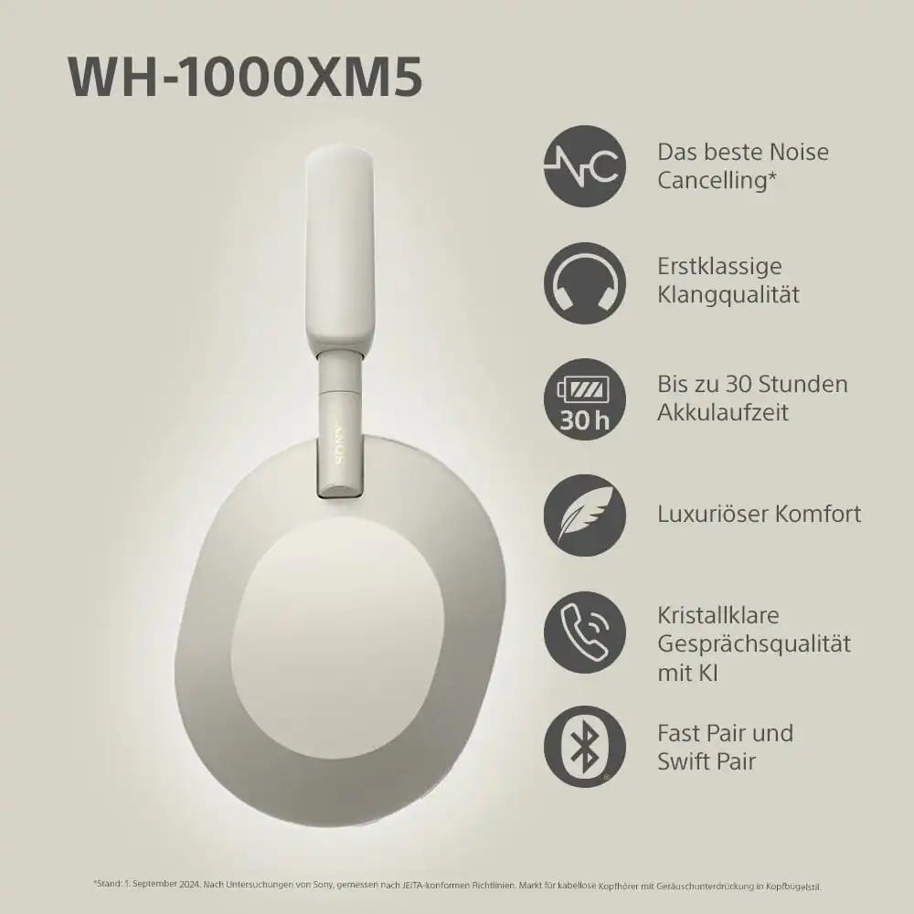 Sony WH-1000XM5 juhtmevabad mürasummutavad kõrvaklapid, Bluetooth, aku 30 h, hõbedane, pilt 2