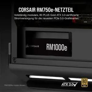 Corsair RM750e (2023) täismodulaarne vaikne ATX-toiteplokk - ATX 3.0 ja PCIe 5.0 ühilduv - 105°C kondensaatorid - 80 Plus Gold-tõhusus - Modern Standby tugi - Must