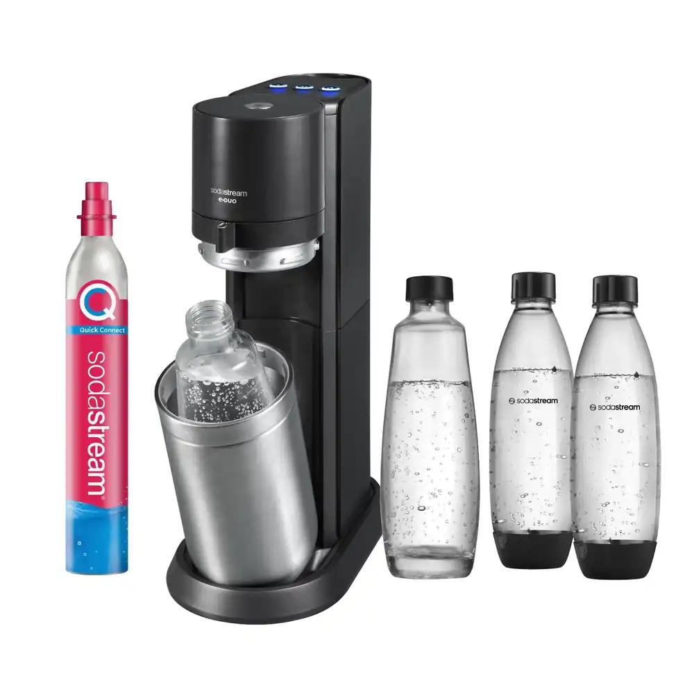 SodaStream elektriline vee gaseerija E-DUO Quick-Connect CO2-silindriga | Sisaldab 1x 1L klaaspudelit ja 2x 1L FUSE plastikpudelit (nõudepesumasinas pestav) | Värvus: Titaan