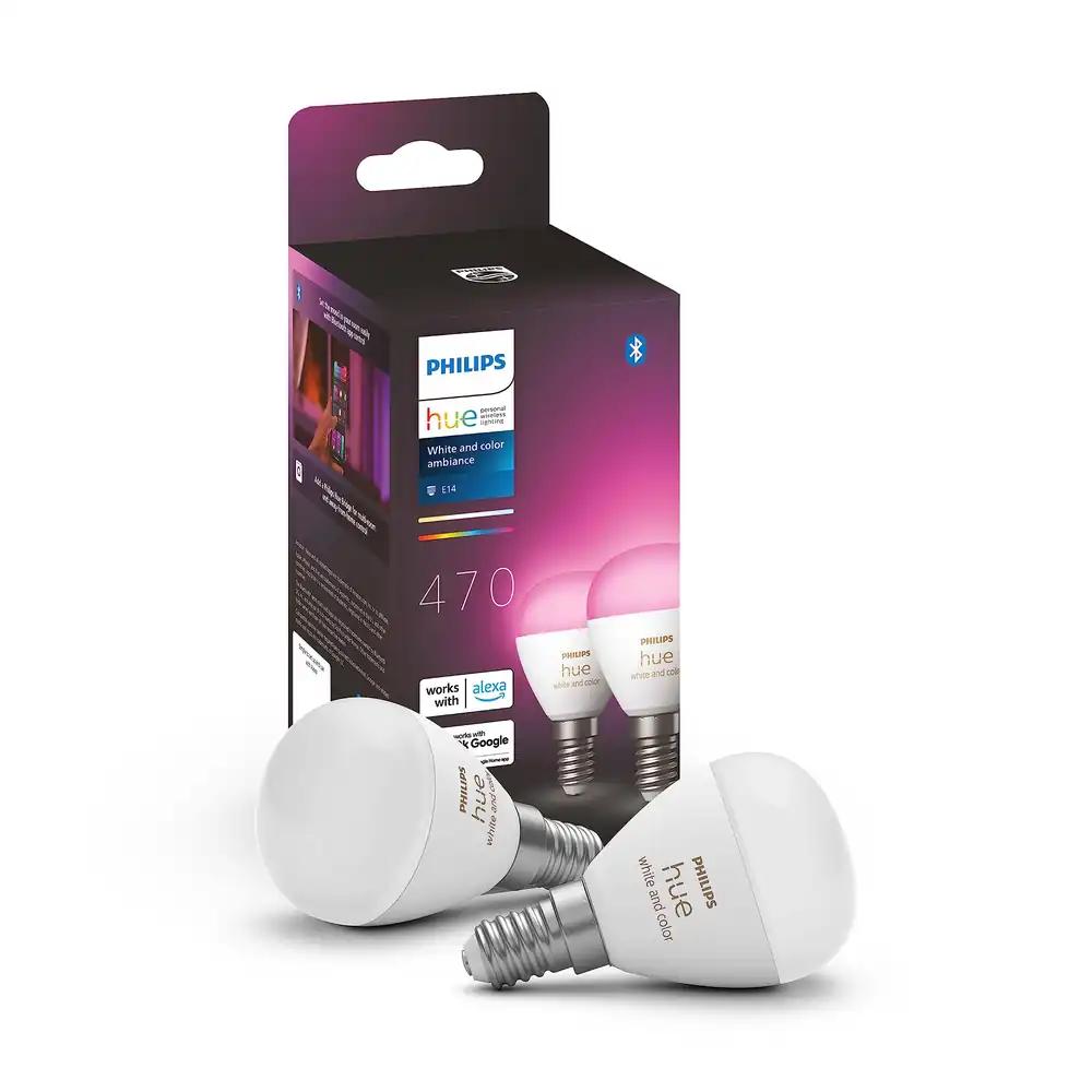 Philips Hue White Ambiance & Color E14 LED-lamp, hämardatav, kuni 16 miljonit värvi, juhitav rakenduse kaudu, ühilduv Amazon Alexa (Echo, Echo Dot), 2-pakk