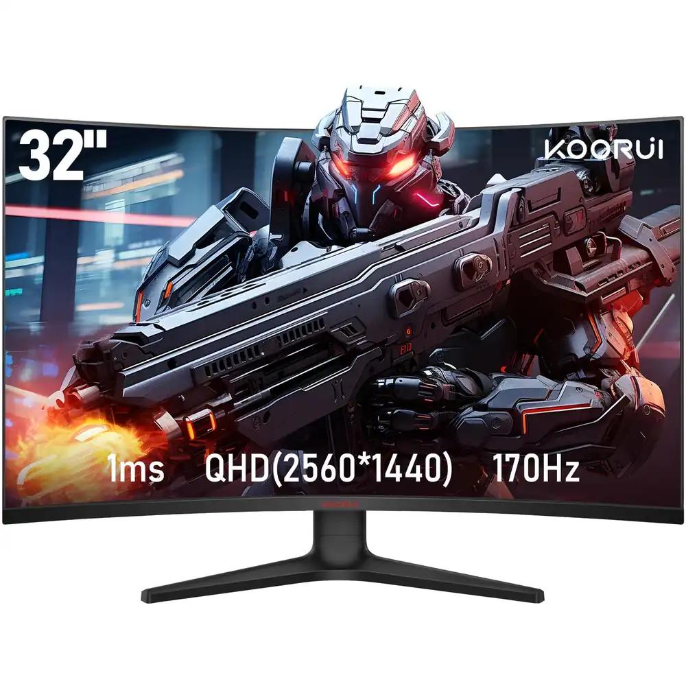 KOORUI 32-tolline Kumer Ultrawide Mängumonitor, 2K QHD (2560×1440), 170Hz, 1ms, 1500R, VA, HDR10, 2xHDMI, DP, AdaptiveSync, DCI-P3 90%, SRGB 100%, VESA 75x75mm, Silmade Kaitse