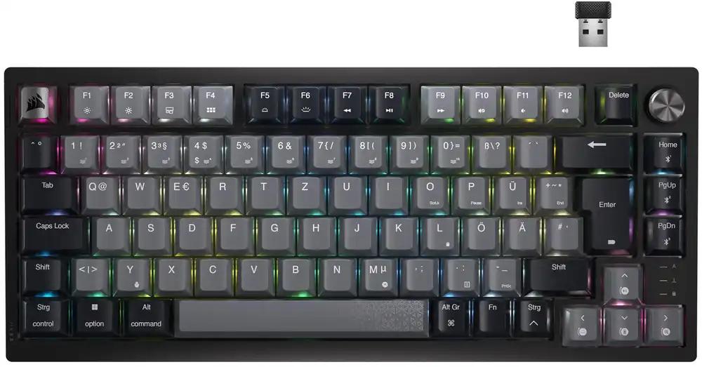 CORSAIR K65 Plus Wireless 75% RGB Hot-Swap Mehhaaniline Gaming Klaviatuur – Eelmääritud MLX Red Lineaarsed Lülitid – Kahekihiline Heli Summutus – PBT Klahvikatted – QWERTZ DE – Must