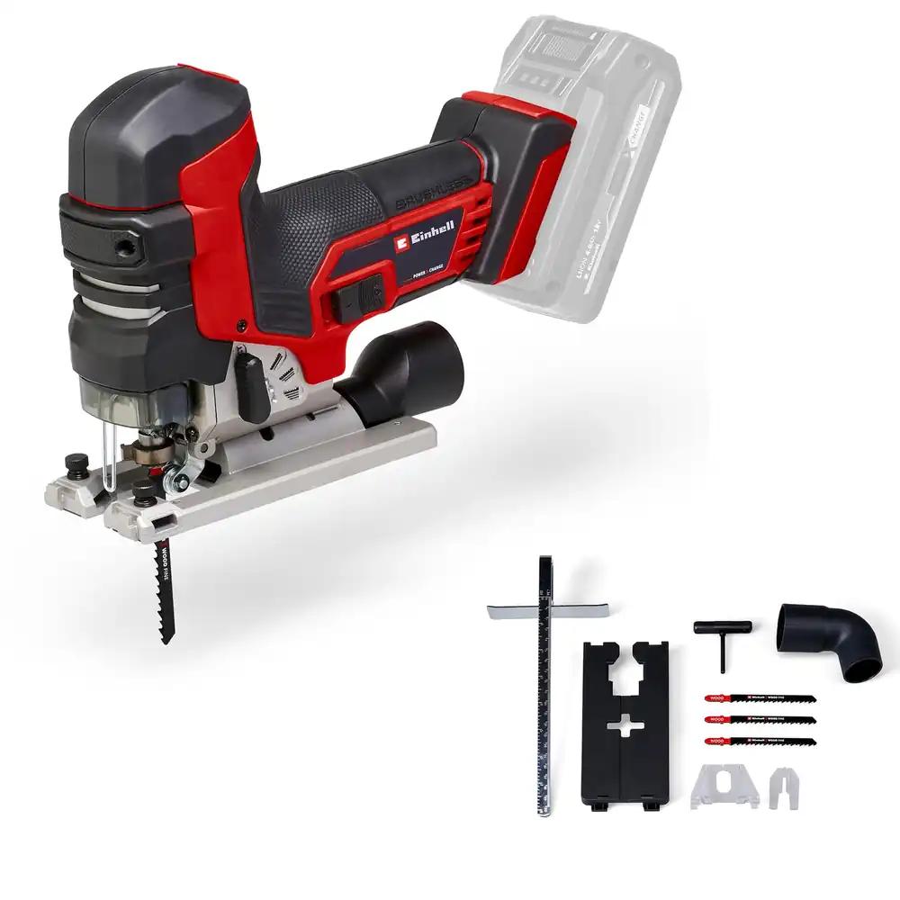 Einhell Professional akuga tikksaag TP-JST 18/135 Li BL Power X-Change (18 V, 135 mm lõikesügavus puidus, 26 mm löögikõrgus, harjadeta mootor, T-stiilis käepide, 3x saeleht, ilma akuta)
