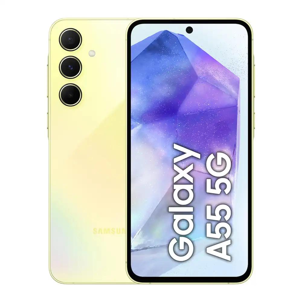 Samsung Galaxy A55 5G nutitelefon, Android-telefon lepinguta, 128 GB – 8 GB RAM, 2-päevane aku tööaeg, 50 MP kaamera, Awesome Lemon, 2,5-aastane tootjagarantii