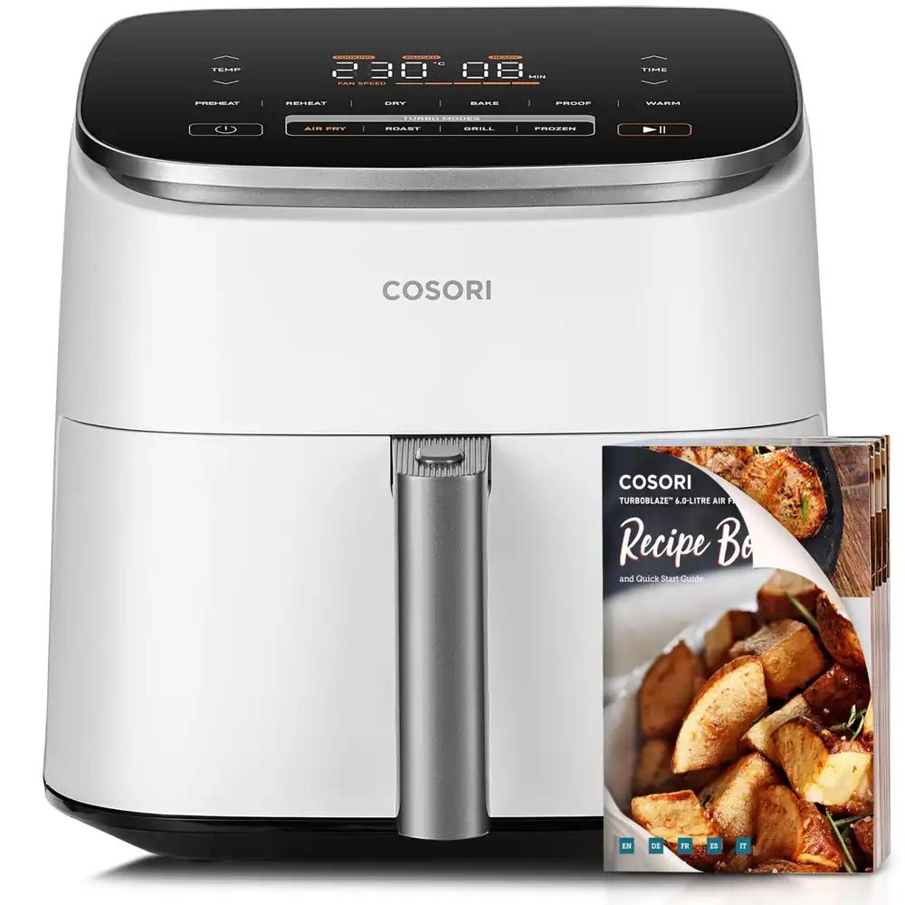 Cosori TurboBlaze kuumaõhufritüür Airfryer, 9-ühes õhufritüür XXL 6L, vaikne DC-mootor 5 kiirustasemega, grillimine, küpsetamine, kääritamine, kuivatamine, 87 retsepti, 64% energiasäästlik, valge