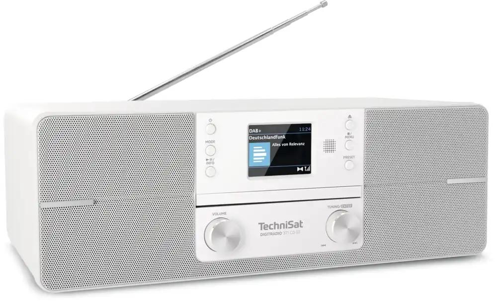 TechniSat DIGITRADIO 371 CD BT – Stereo digitaalraadio (DAB+, FM, CD-mängija, Bluetooth, värviline ekraan, USB, AUX, kõrvaklappide ühendus, kompaktne muusikakeskus, äratuskell, 10 W, kaugjuhtimispult), Valge/Hõbedane