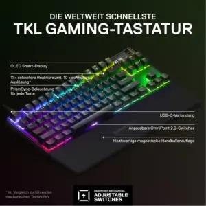 SteelSeries Apex Pro TKL HyperMagnetic mänguriklaviatuur – Kõige kiirem klaviatuur – Kohandatav reageerimine – OLED-ekraan – PBT-klahvikatted – USB-C – 2023 aasta mudel – Saksa QWERTZ