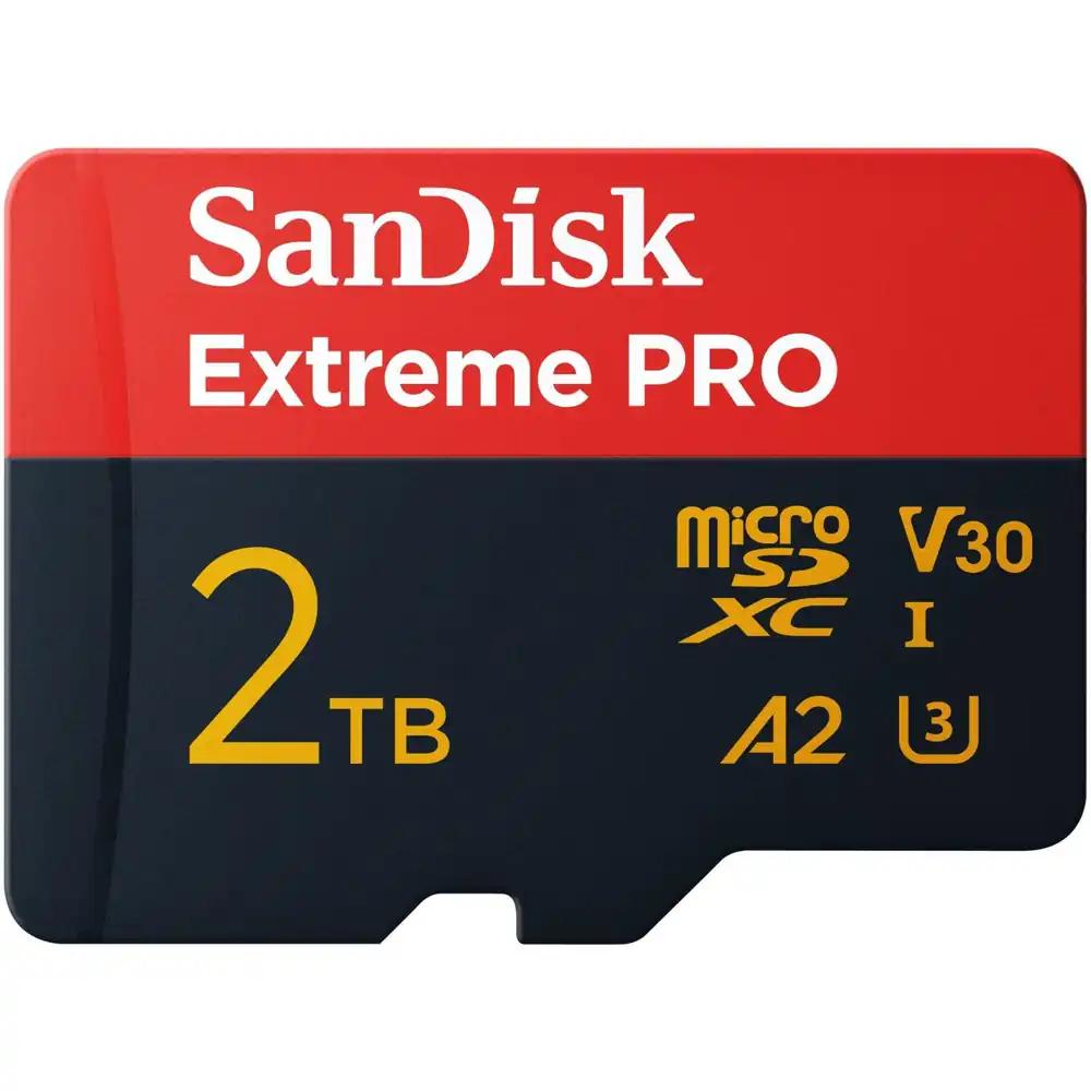 SanDisk Extreme PRO microSDXC UHS-I mälukaart 2TB + SD adapter & RescuePRO Deluxe (Nutitelefonidele, action-kaameratele ja droonidele, kuni 250 MB/s ülekandekiirus, 5K, 4K UHD, A2, Class 10, U3, V30)