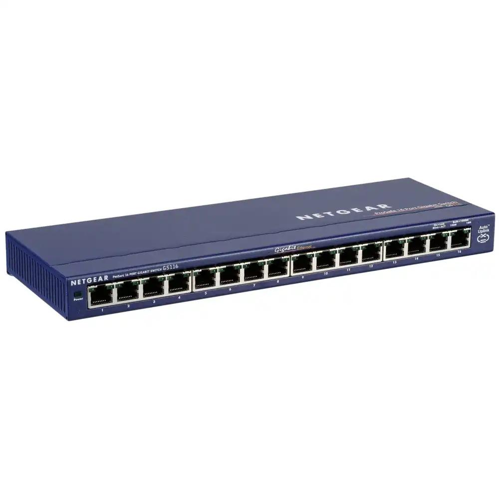 Netgear GS116GE 16-pordiline Gigabit Ethernet LAN switch (Plug-and-Play võrgulüliti, ventilaatorita, vastupidav metallkorpus, ProSAFE eluaegne garantii)