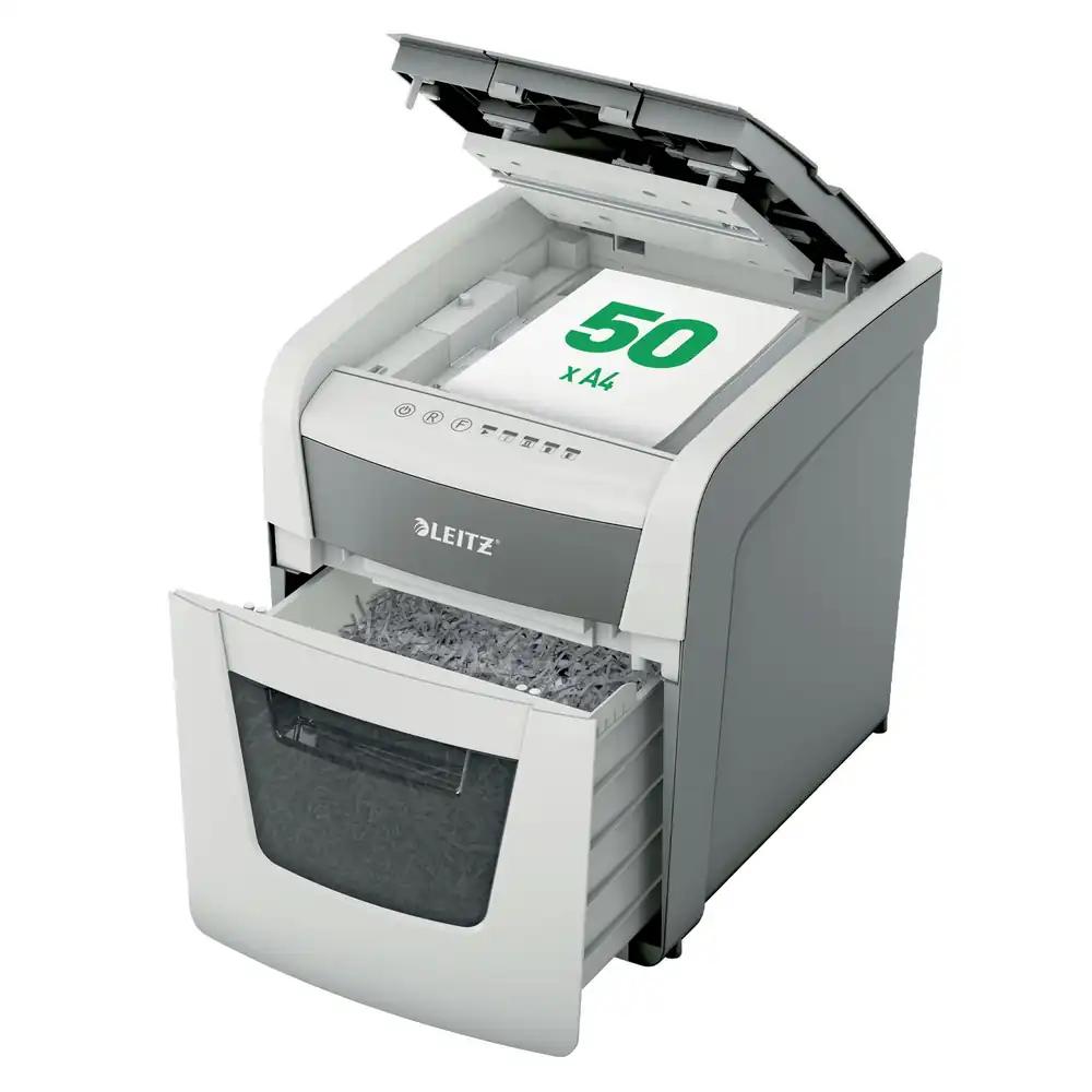 Leitz IQ Autofeed Small Office paberihävitaja, automaatne sisestus, 50 lehte, P4 osakestelõige, 20L prügikast, vaikne töö kontoris, 80350000
