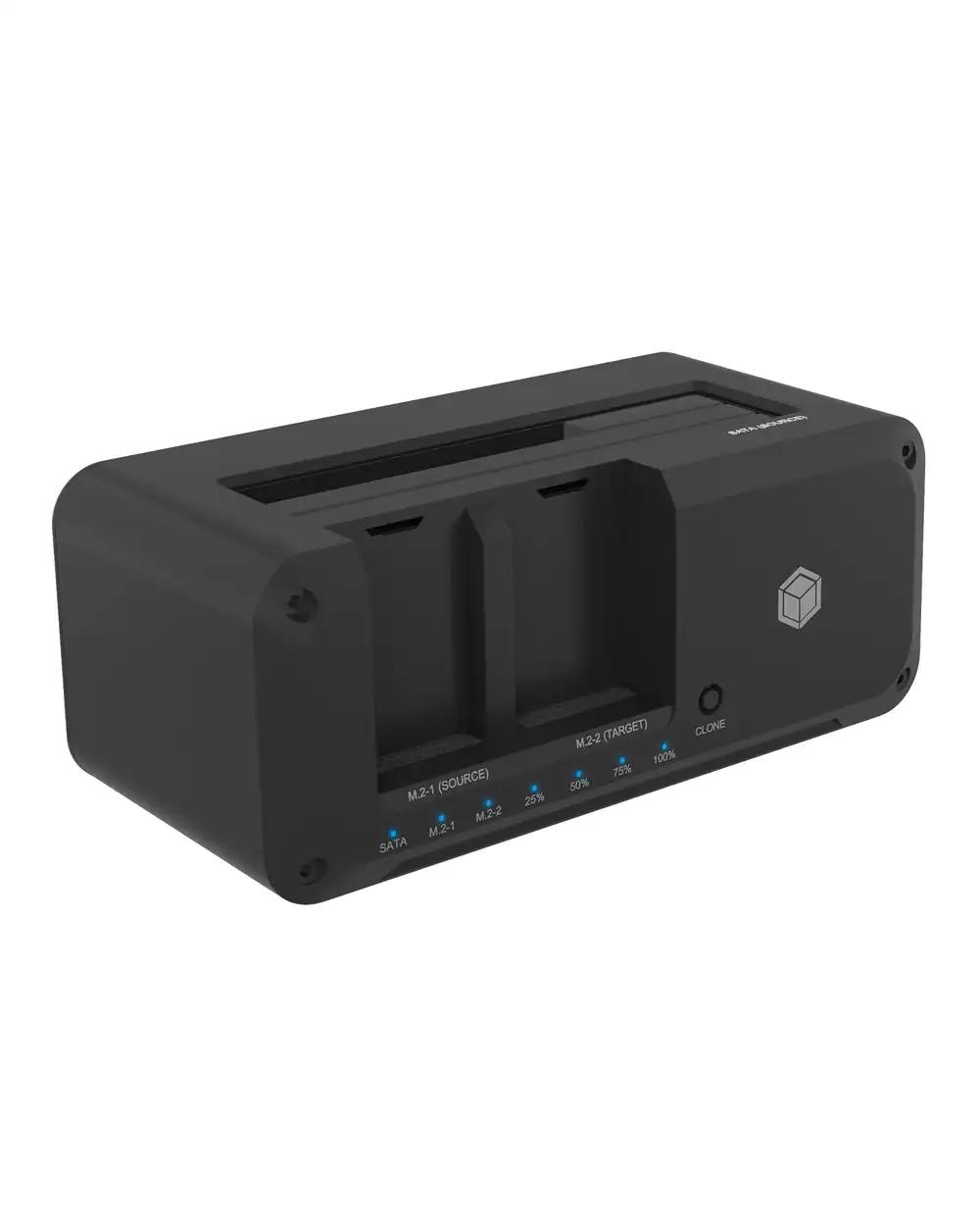 ICY BOX HDD / M.2 NVMe SSD dokkimisjaam USB 3.2 Gen 2 (10 Gbit/s), kõvaketta kloonija ja luger (2,5″ & 3,5″ SATA M.2 NVMe-le / M.2 NVMe M.2 NVMe-le), kahesuunaline kloonimine, IB-2924MSCL-C31