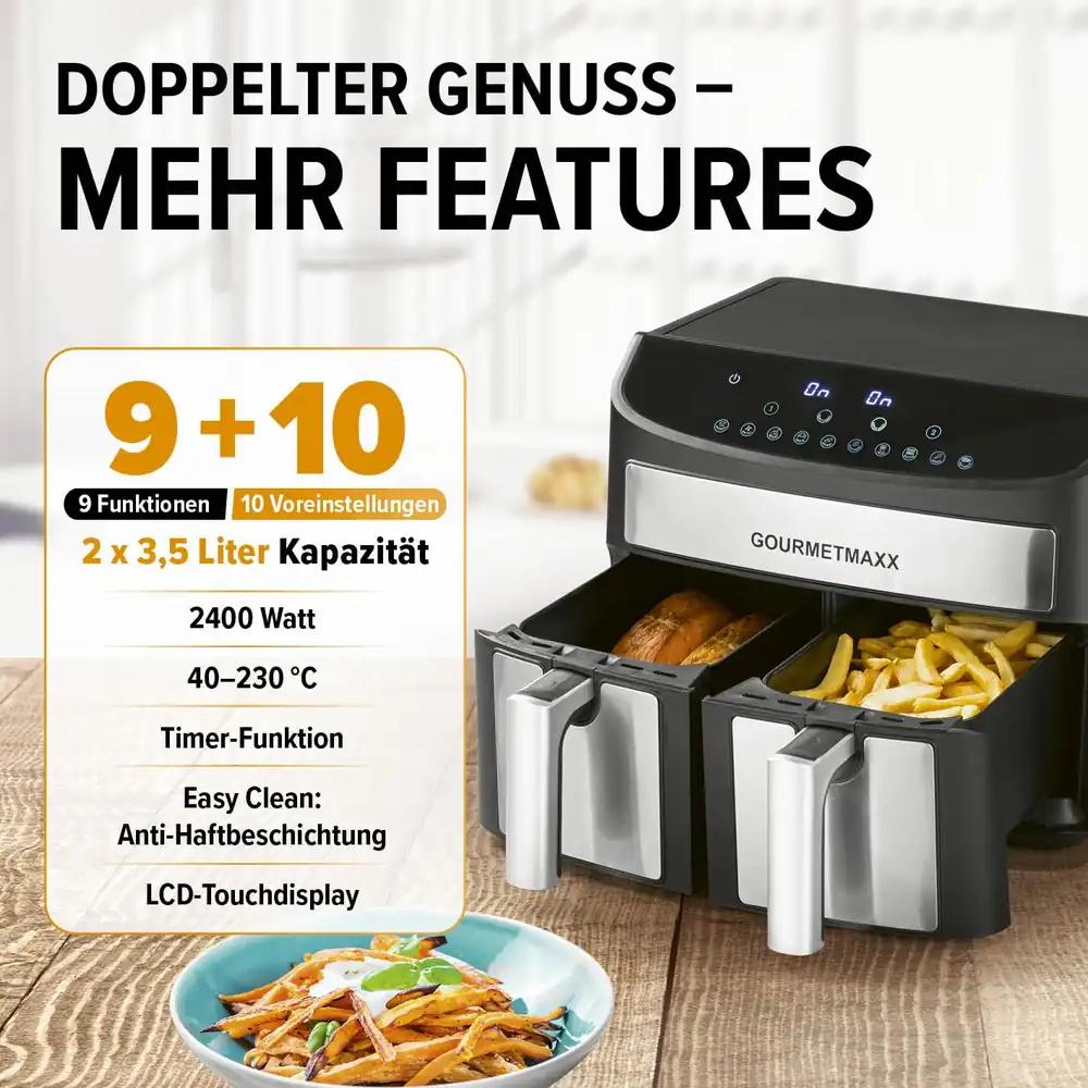GOURMETmaxx kahe korviga kuumaõhufritüür 2 x 3,5 l, 2400 W, 10 programmi, pilt 2