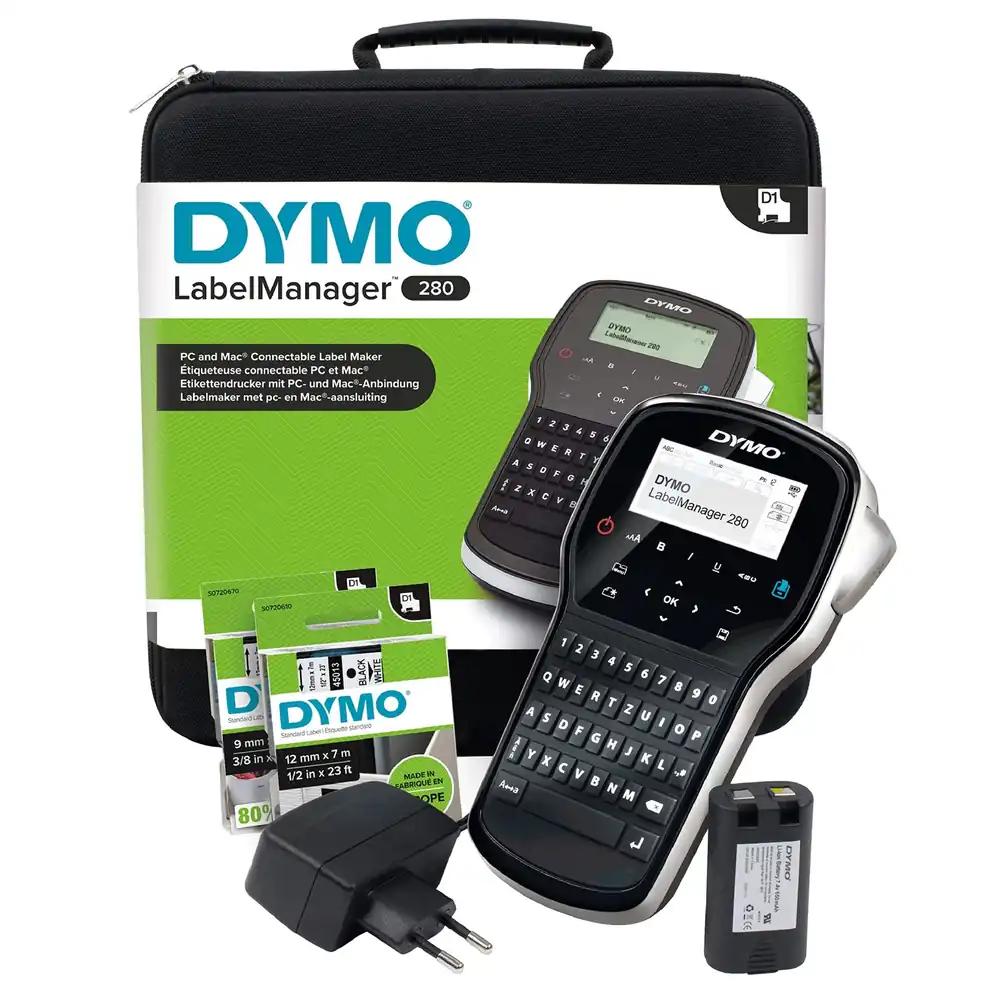 DYMO LabelManager 280 kaasaskantav sildiprinter kohvris | Laetav sildimasin QWERTZ-klaviatuuriga | Ühendub PC või Mac arvutiga | D1 siltidele laiusega 6 mm, 9 mm ja 12 mm