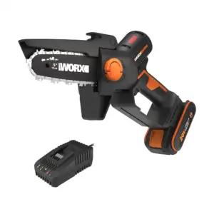 WORX WG325E Nitro Profi Mini Aku-Kettsaag 20V - Ühe käega oksasaag - Võimas harjadeta mootor - 12 cm lõikepikkus - Kerge ja kompaktne - Automaatne ketimäärimine - Sisaldab 2Ah akut ja laadijat