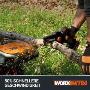 WORX WG325E Nitro Profi Mini Aku-Kettsaag 20V - Ühe käega oksasaag - Võimas harjadeta mootor - 12 cm lõikepikkus - Kerge ja kompaktne - Automaatne ketimäärimine - Sisaldab 2Ah akut ja laadijat