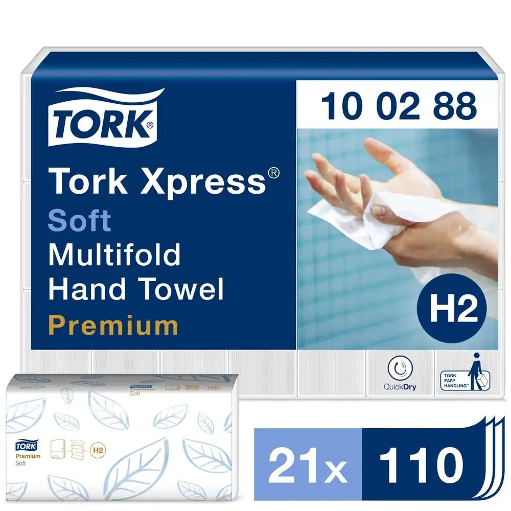 Tork Xpress pehmed multifold paberrätikud 100288 – H2 Premium volditud käterätikud – pehmed ja imavad, 2-kihilised, valged – 21 x 110 rätikut