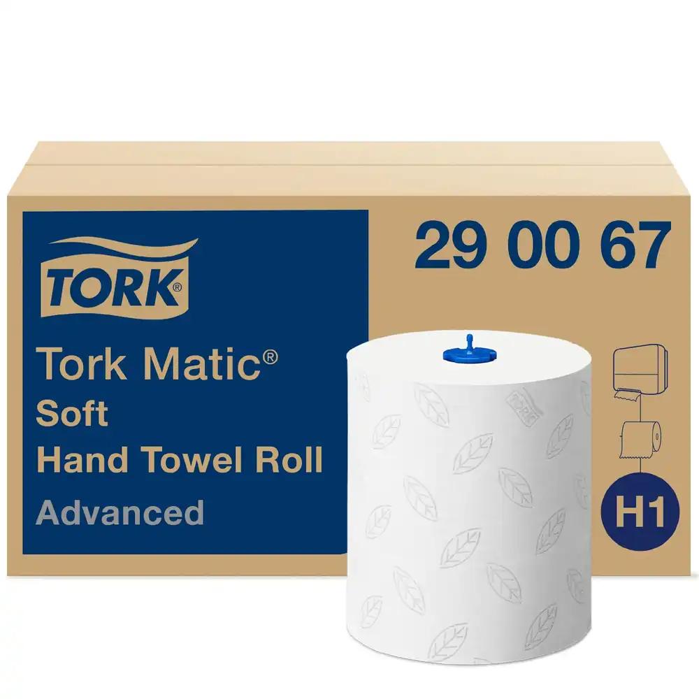 Tork Matic rullkätekuivatuspaber Advanced 290067 – H1 paberrätikud rullihoidjatele, pehme, vastupidav, 2-kihiline, valge, halli lehemustriga, 1 kast = 6 rulli