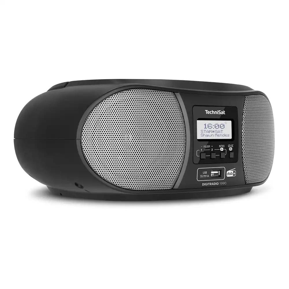 TechniSat DIGITRADIO 1990 – Stereo-Boombox DAB+/FM-raadioga ja CD-mängijaga (Bluetooth, kõrvaklappide pesa, USB, AUX, laadimisfunktsioon, kell, 2 x 1,5 W väljundvõimsus) must