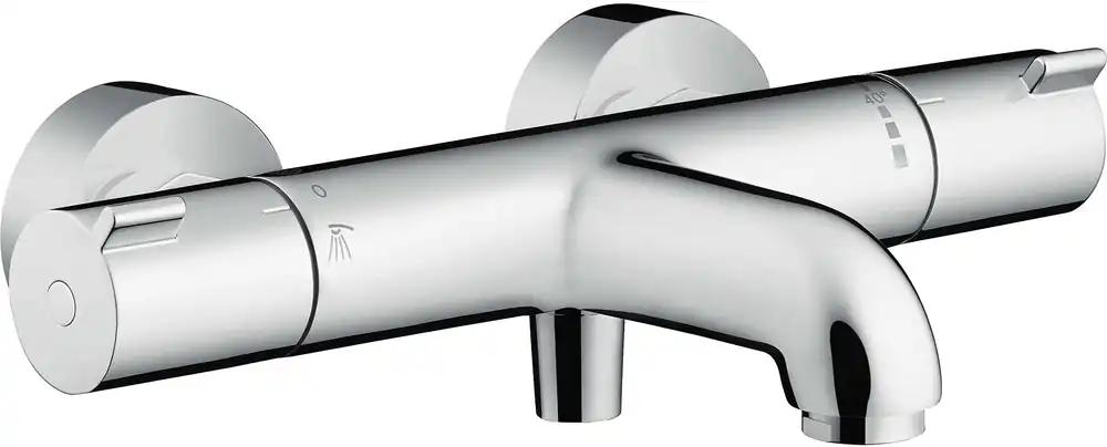 hansgrohe Ecostat – Vannitermostaat, seinapealne segisti ohutustemperatuuriga (SafetyStop) 40° C juures, ümar termostaat vannile, segistiseade kahele tarbijale, kroom, 13201000