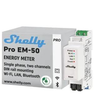 Shelly Pro EM 50A | Wi-Fi ja Bluetooth energiatarbimise mõõtja koos kontaktori juhtimisega | Nutikas koduautomaatika | Ühildub Alexa ja Google Home'iga | iOS ja Android rakendus | Pole hubi vaja